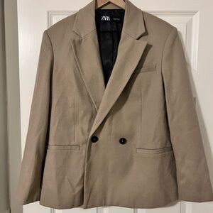 Zara Tan Double-Breasted Blazer